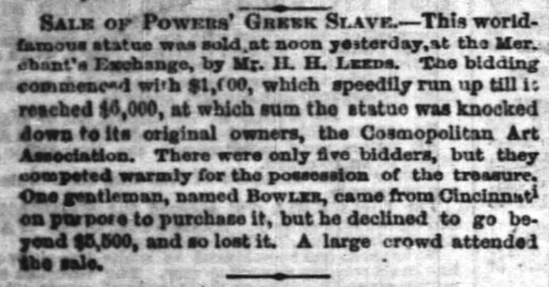 “The Greek Slave,” *Reynold’s Miscellany*, June 10, 1854, 309.